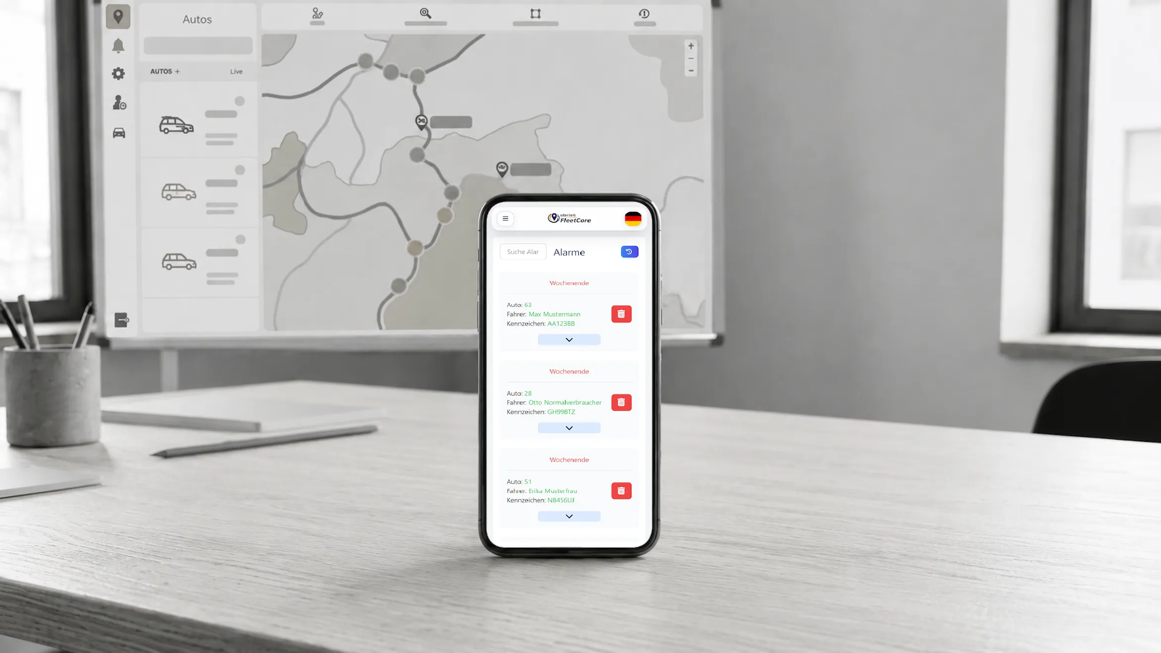 <h3><strong>Individuelle Ereignisse und Alarme</strong></h3><p><br></p><p>Das System kann definierte Ereignisse automatisch erkennen und melden. So können beispielsweise Geofences, Geschwindigkeitsüberschreitungen oder andere individuell festgelegte Bedingungen überwacht werden. Dadurch werden wichtige Informationen sofort verfügbar.</p>